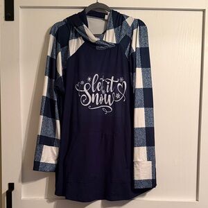 LuLaRoe Amber Blue and White Woman’s Hoodie - Let It Snow